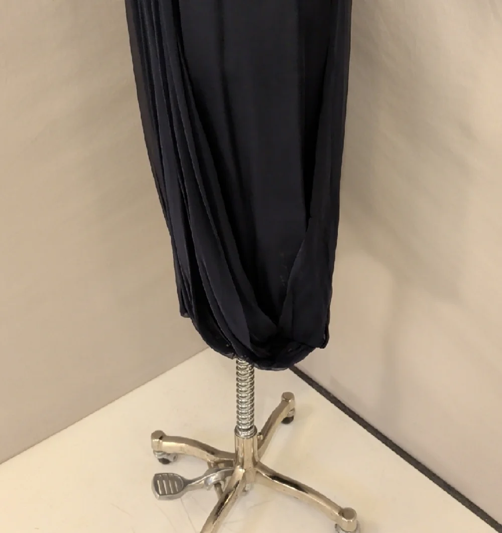40s 50s Elegant Navy Sheer Lace Yoke Chiffon Drapef Bubble Hem Cocktail Dress - Picture 3 of 16
